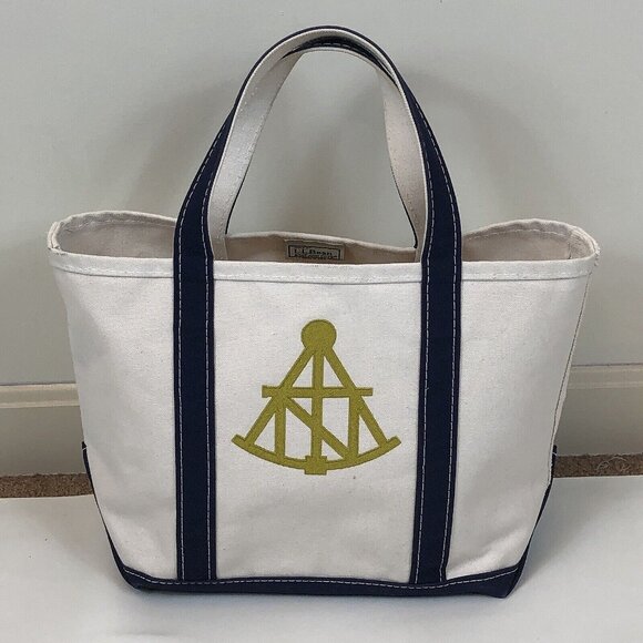 L.L. Bean Handbags - LL Bean Small Boat & Tote Blue Double Handle Newburyport Bank Logo Bag
